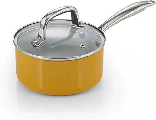 Vista 9 de Cook N Home Cacerola clásica antiadherente de cerámica de 1.5 cuartos de galón con tapa de vidrio, sartén de cocción de avena para sopa de leche