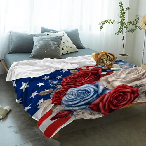 Vista 41 de YeeJu Manta de bandera estadounidense para bebé, patriótica para el 4 de julio, Día de los Caídos, 4 de julio, manta de forro polar para niños