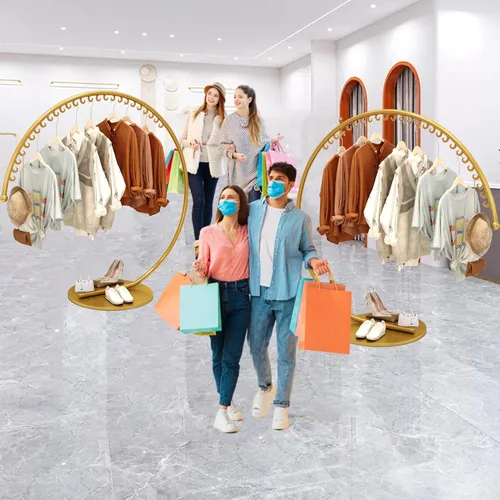 Vista 7 de Perchero de ropa industrial de alta resistencia independiente, estante de exhibición de ropa comercial portátil, barra de ropa multiusos
