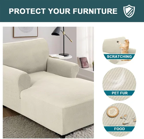 Vista 5 de FantasDecor Funda Elástica para Chaise Lounge Funda de Silla con Patrón de Celosía con Reposabrazos para Sala de Estar Dormitorio Doble Brazo Tela