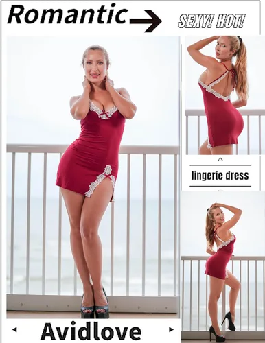 Vista 5 de Avidlove Lencería sexy de encaje para mujer, cuello en V, camisón de algodón para mujer