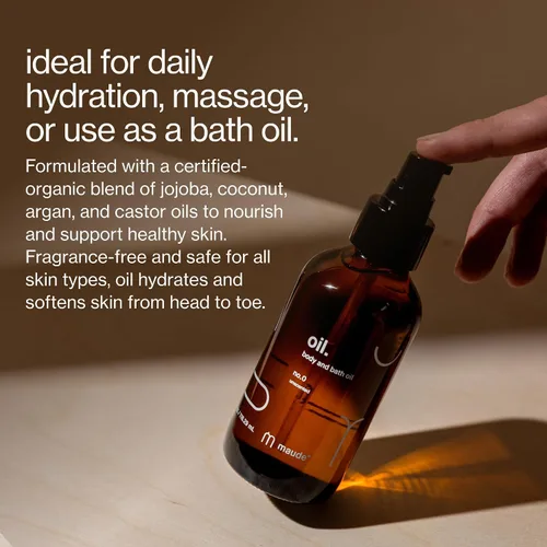 Vista 2 de Maude Aceite No. 0 - Masaje orgánico hidratante + aceite corporal - Hidratante para la piel con jojoba, coco + aceite de ricino - rico en vitamina B