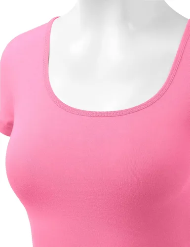 Vista 5 de Camiseta ombliguera básica de algodón con cuello redondo y manga corta para mujer