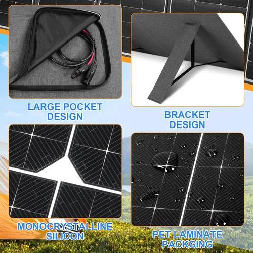 Vista 4 de Kit de panel solar plegable portátil de 200 W, cargador solar flexible de alta eficiencia con tasa de conversión del 24%, con soporte y controlador