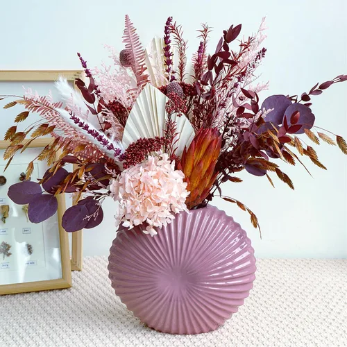 Vista 7 de Ramo de flores secas naturales, decoración de hierba de las pampas con plantas preservadas, arreglos florales rústicos bohemios para centros de mesa