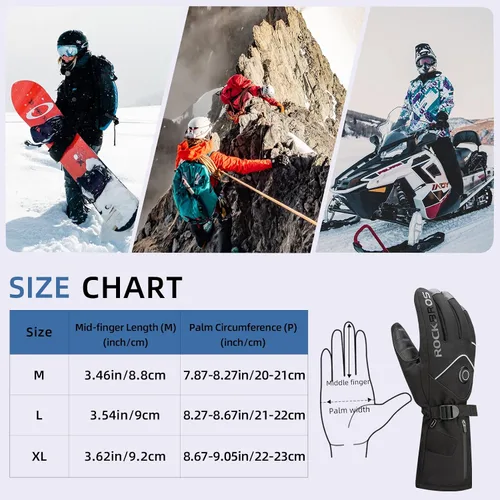 Vista 7 de ROCKBROS Guantes calefactables eléctricos con batería recargable térmica, guantes térmicos para hombres y mujeres, para pantalla táctil de invierno