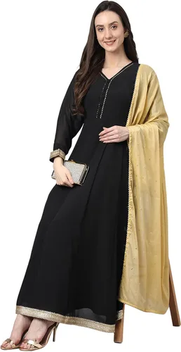 Vista 4 de Janasya Indian Georgette - Kurta sólido para mujer con Dupatta