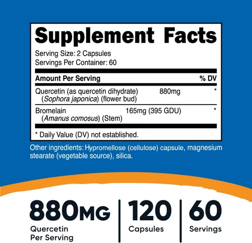 Vista 2 de Nutricost Quercetina 800 mg, 240 Cápsulas con Bromelaína - 120 Porciones