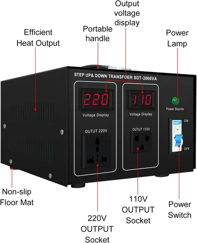 Vista 2 de Transformador elevador/abajo 220v a 110v, 2000W 110 a 220 convertidor de voltaje 120v a 240V Heavy Duty Power Transformer