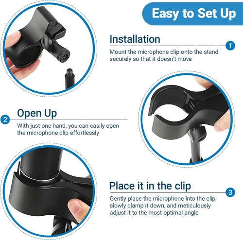 Vista 7 de Paquete de 2 clips de micrófono, clip de micrófono duradero y ajustable para soporte, compatible con micrófonos de gran diámetro para escenario