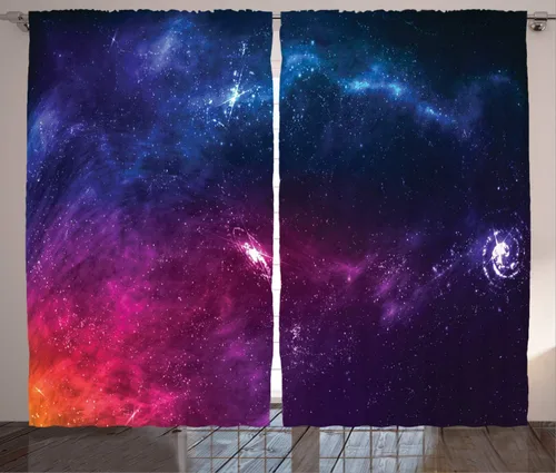 Vista 23 de Ambesonne Cortinas de cielo nocturno, estrellas estrelladas de nebulosa en el desierto, monumento valle, Utah, Arizona, paisaje de Estados Unidos