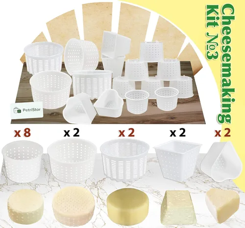 Vista 3 de PetriStor - Kit de 16 piezas de queso suave para principiantes - Moldes de queso pequeños - Moldes de queso crema para hacer queso - Molde