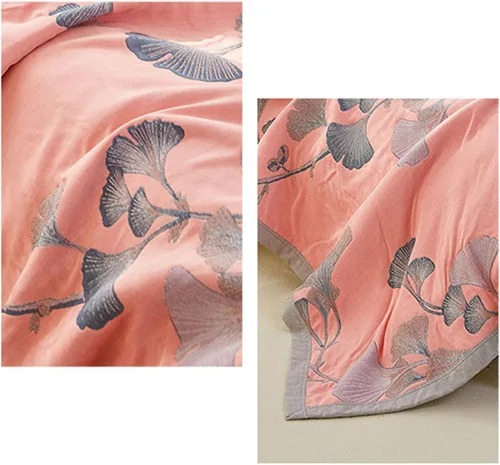 Vista 3 de Ginkgo - Colcha de jacquard de algodón suave, ligera, reversible, para otoño y verano, con patrón de hojas de ginkgo para decoración de cama