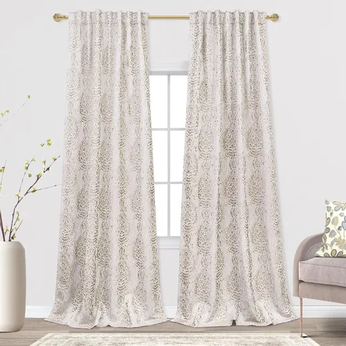 Vista 14 de Mrs.Naturall Cortinas Doradas de Lujo para Dormitorio, Cortinas con Patrón de Medallón Damasco para Cocina Baño Sala de Estar 63 Pulgadas de Largo