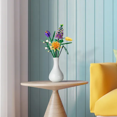 Vista 4 de OSDUE Juego de construcción de ramos de flores de ladrillos pequeños, flores artificiales, decoración única para el hogar, 534 piezas colección