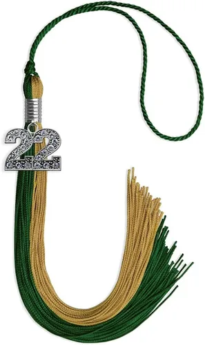 Vista 199 de Endea Graduation Borla de doble color con dije de plata brillante (negro/oro antiguo, 2025)