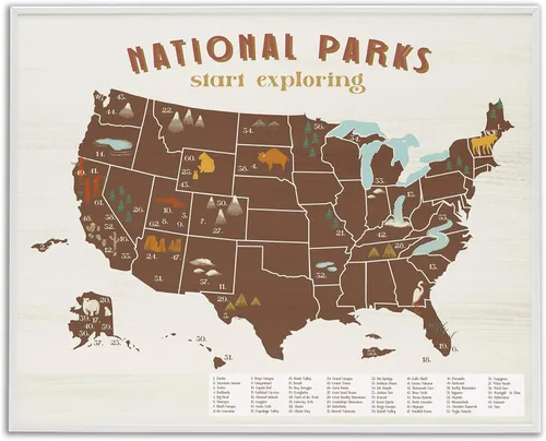 Vista 13 de Estados Unidos de América Mapa de Animales Kid's' Arte Giclée enmarcado Blanco costero (Texturado)