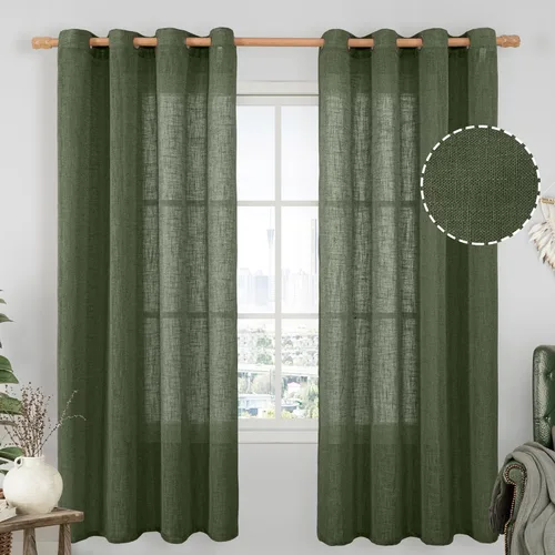 Vista 117 de LAMIT Cortinas de lino marrón caramelo para sala de estar, 84 pulgadas, de lino sintético, texturizado, filtrante de luz, paneles de privacidad