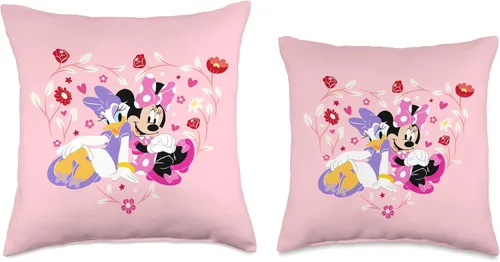 Vista 3 de Disney Minnie and Daisy BFF - Almohada de corazón rosa, 16 x 16 pulgadas, multicolor