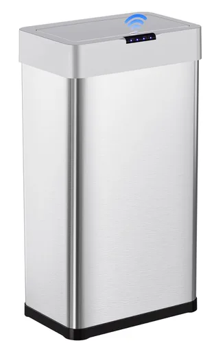 Vista 12 de Arlopu Cubo de basura automático, cubo de basura de acero inoxidable con sensor de movimiento, cubo de basura inteligente sin contacto, con tapa