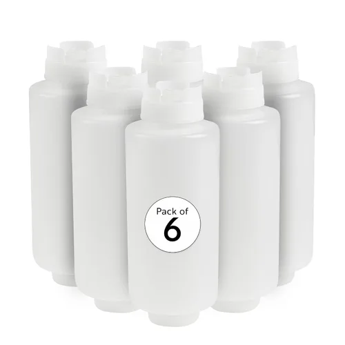 Vista 12 de Restaurantware Botella de presión invertida de plástico de 16oz. FIFO con tapas de recarga y dispensación - Primero en entrar, primero en salir