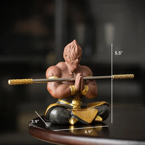 Vista 6 de Figura de rey mono, figura de Sun Wukong de músculos fuertes, estatua de viaje de cerámica al oeste, estatua de meditación de Wukong de 5.5 pulgadas