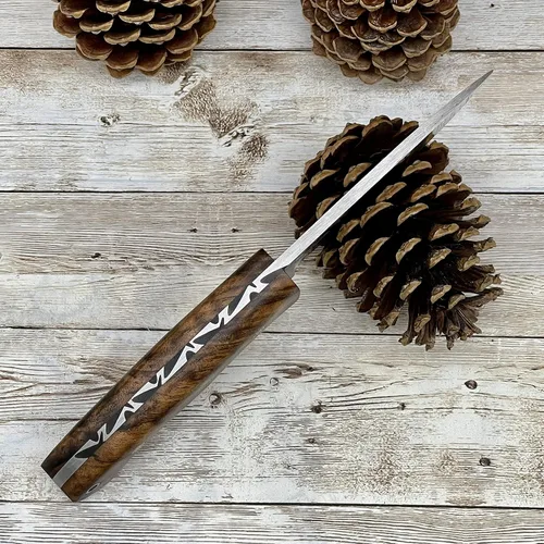 Vista 3 de Cuchillo de hoja fija hecho a mano para exteriores con funda, caza, bushcraft, cuchillo Bowie de autodefensa, cuchillo rastreador con mango