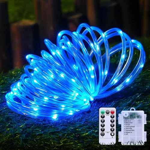 Vista 17 de JMEXSUSS Paquete de 2 luces de Navidad a pilas de luces blancas cálidas, impermeables al aire libre, 200 LED de 66 pies, 8 modos, funciona