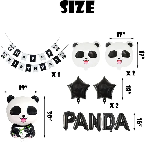 Vista 3 de Decoraciones de fiesta de panda: globos de panda blanco y negro y animales de safari en la selva, suministros de fiesta temática para baby shower