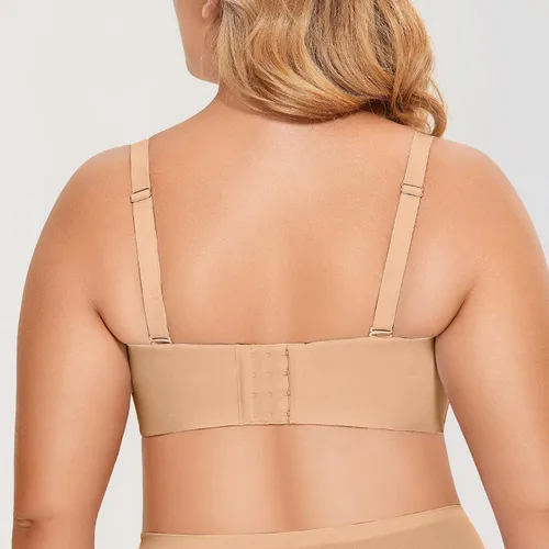 Vista 2 de DELIMIRA Sujetador sin tirantes para mujer, sin silicona, para minimizador de busto grande, bandeau talla grande, sin forro, con aros