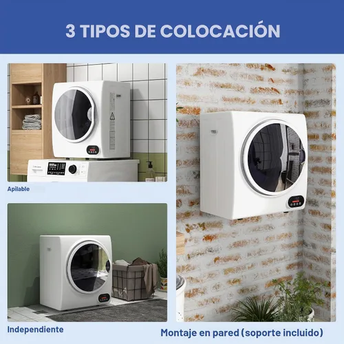 Vista 8 de HOMCOM Secadora de ropa portátil, secadora de ropa compacta con tambor de acero inoxidable de 1.5 pies cúbicos, secado inteligente, secadora