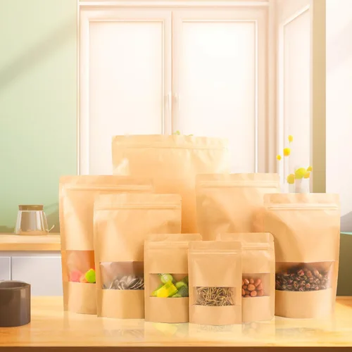 Vista 7 de 100 bolsas resellables para almacenamiento de alimentos, bolsas de papel de estraza reutilizables para dulces, galletas, bolsas de papel kraft