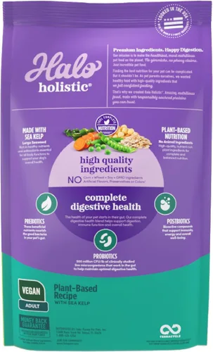 Vista 2 de Halo Holistic - Alimento vegano para perros, receta a base de plantas con algas marinas, comida seca para perros, salud digestiva completa