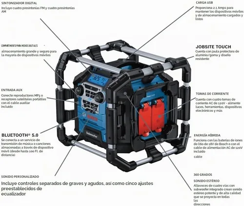 Vista 2 de BOSCH GPB18V-5CN Radio para el lugar de trabajo de 18V con Bluetooth® 5.0 y estación de energía