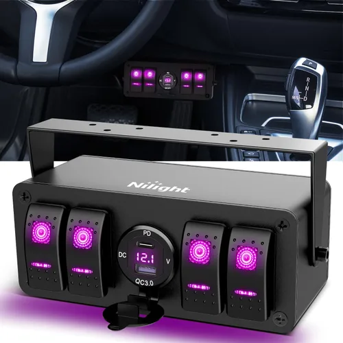 Vista 10 de Nilight - Caja de interruptor basculante (4 cuadrillas, 12 V, SPST, encendido), color naranja Toggle Switches PD Type C and QC 3.0 USB Sockcet