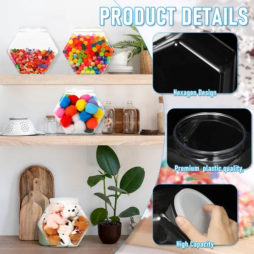 Vista 3 de Uiifan 1 Pieza Tarro Hexagonal de Plástico para Dulces con Tapa Tarro de Galletas Recipientes Hexagonales Transparentes para Dulces para Aperitivos