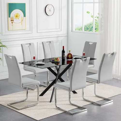 Vista 25 de HomVent Juego de mesa de comedor redonda de vidrio de 3 piezas, juego de mesa de cocina de vidrio redondo para 2 personas con 2 sillas de comedor