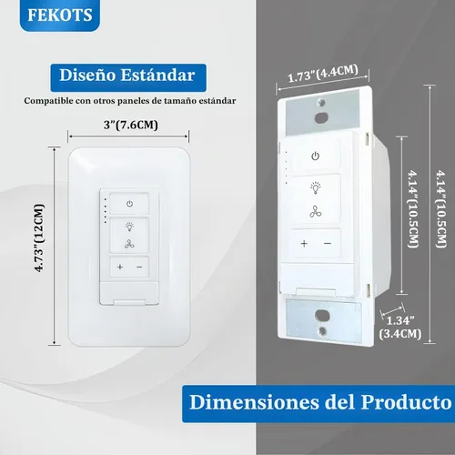Vista 7 de Control universal de ventilador de techo e interruptor de luz regulador, control de pared de 4 velocidades, combo de ventilador de un solo polo e