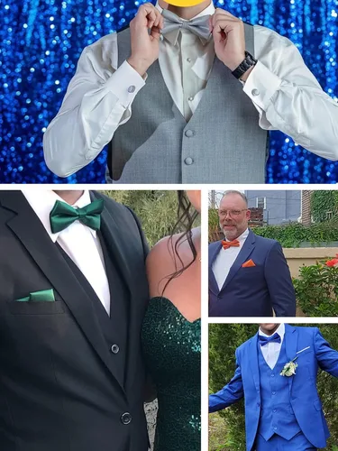 Vista 6 de Alizeal Mini cuadrados de color sólido para hombre, pajaritas preatadas formales, cuadrado de bolsillo, juego de gemelos para boda, fiesta, negocios