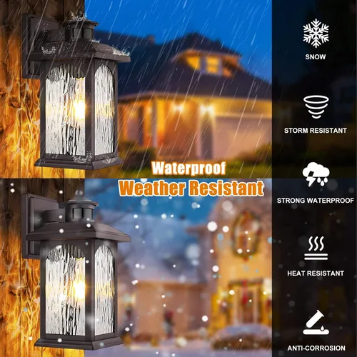 Vista 5 de Aplique de pared marrón con sensor de movimiento para exteriores, iluminación inteligente del atardecer al amanecer, luces de pared de bronce