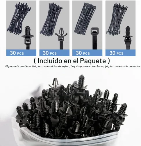 Vista 2 de 120 paquetes de bridas de cables para coche, bridas de nylon con montaje a presión, bridas de cierre autoadhesivas, bridas de cierre