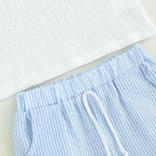 Vista 26 de fhutpw Conjunto de 2 piezas de ropa de verano para bebés, camiseta de manga corta, cintura elástica, pantalones cortos para niños pequeños