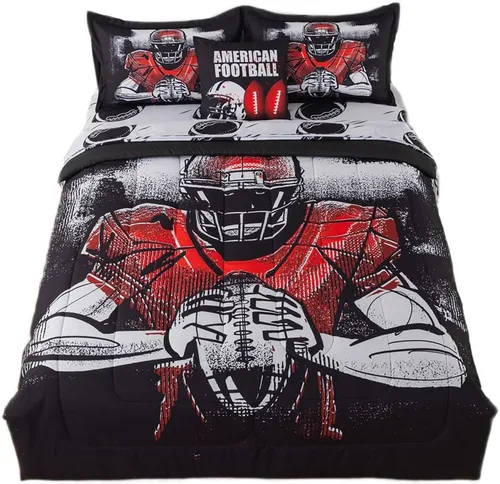 Vista 14 de Juego de edredón de 6 piezas con diseño de baloncesto, ropa de cama negra tamaño individual para niños, adolescentes y adultos, con pelotas
