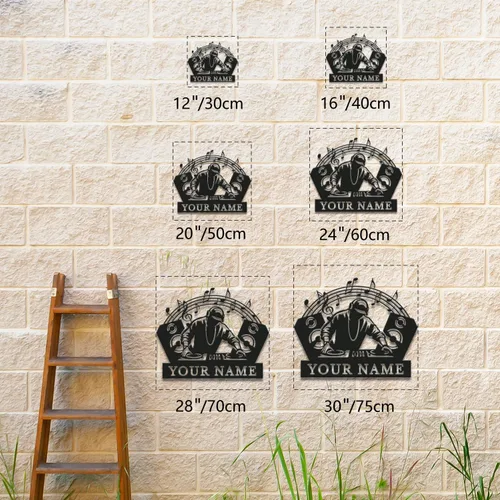 Vista 7 de Letrero de metal personalizado para DJ, arte de pared musical con nombre personalizado, decoración de estudio de disc jockey, regalo temático