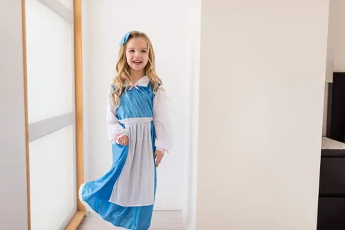 Vista 5 de Little Adventures Vestido de día de belleza con disfraz de lazo (edad mediana 3-5) Lavable a máquina para juegos de simulación y vestido de fiesta