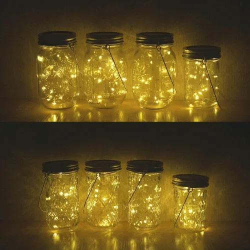 Vista 4 de Luces solares para tarros de masón, paquete de 8 tiras de luces impermeables con 8 ganchos para patio, jardín, fiesta, boda, decoración de Navidad