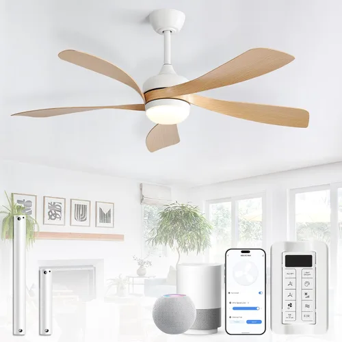 Vista 11 de CACI Mall Ventilador de techo inteligente de 52 pulgadas con luces, control remoto, compatible con Alexa/Google/App, 5 cuchillas, iluminación