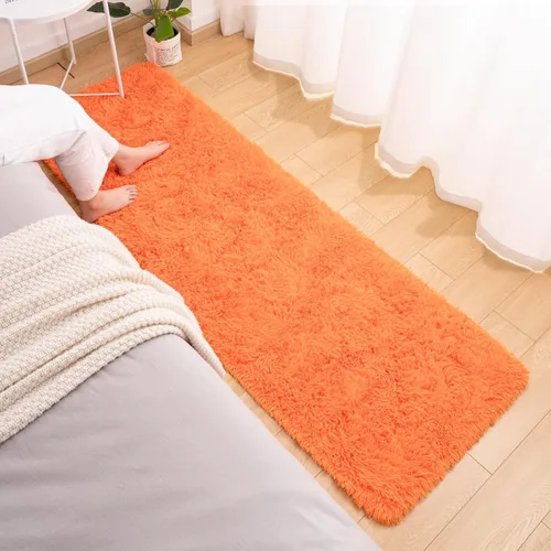 Vista 4 de Softlife Alfombra naranja para dormitorio, alfombra de felpa esponjosa para sala de estar para niñas, alfombra lanuda para niños, alfombra suave