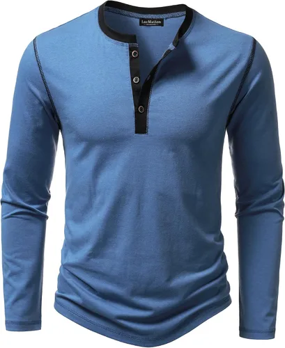 Vista 16 de LucMatton Camiseta de manga larga para hombre, ajuste entallado, elástica, estilo Henley, casual, con solapa de 3 botones