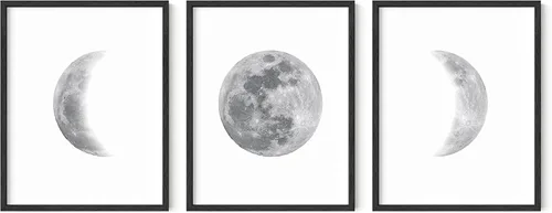 Vista 8 de HAUS AND HUES Arte de pared de fases lunares para dormitorio, juego de 3 impresiones de fase lunar, obras de arte de etapas de la luna, decoración